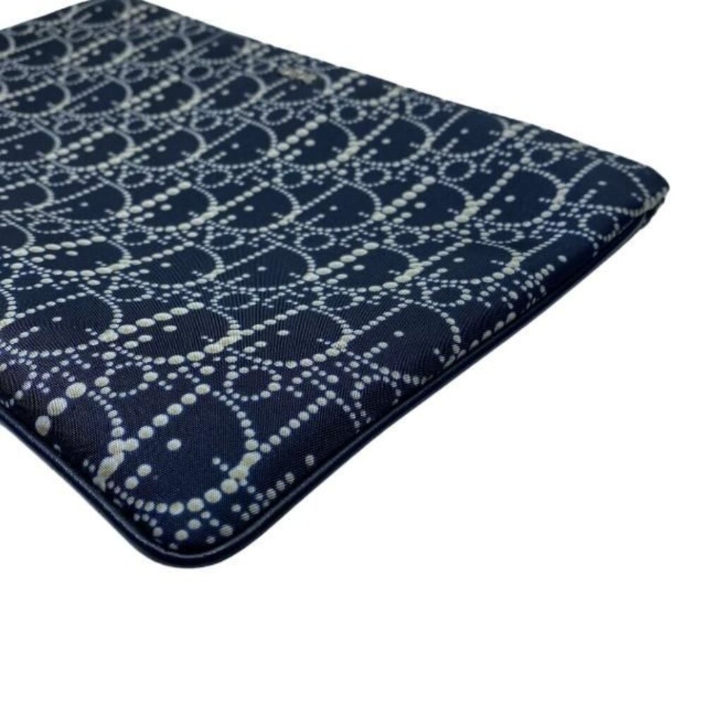 Christian Dior Clutch Bag Second Bag Small Bag Pouch Logo Oblique Nylon Navy - Picture 3 of 5